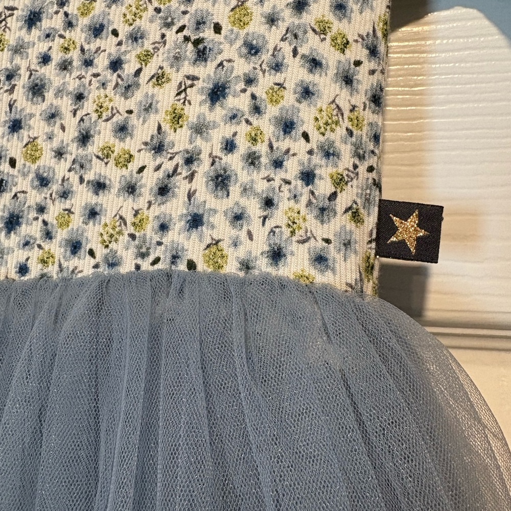 Charming Kids Dress with Floral Top and Gray Tulle Skirt - Picture 3 of 4